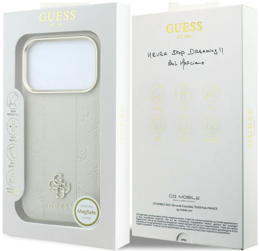 Dėklas Guess Peony 4G Small Logo MagSafe do iPhone 18 Pro Max / 17 Pro Max smėlio spalva