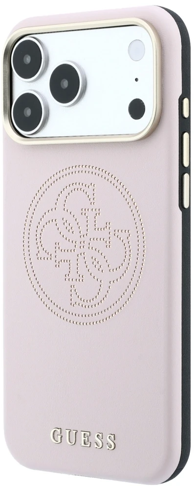 Dėklas Guess Perforated 4G Gold Logo Magsafe do iPhone 18 Pro / 17 Pro rožinė