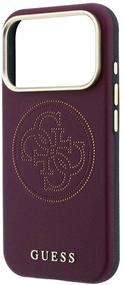 Dėklas Guess Perforated 4G Gold Logo Magsafe do iPhone 18 Pro / 17 Pro bordo spalvos