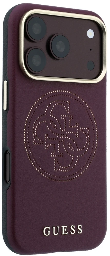 Dėklas Guess Perforated 4G Gold Logo Magsafe do iPhone 18 Pro Max / 17 Pro Max bordo spalvos