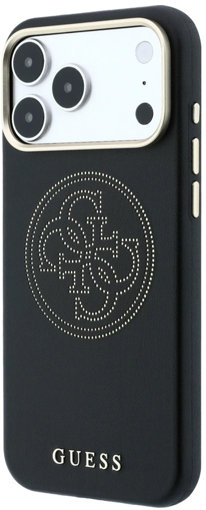 Dėklas Guess Perforated 4G Gold Logo Magsafe do iPhone 18 Pro / 17 Pro juoda