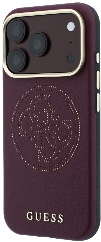 Dėklas Guess Perforated 4G Gold Logo Magsafe do iPhone 18 Pro Max / 17 Pro Max bordo spalvos