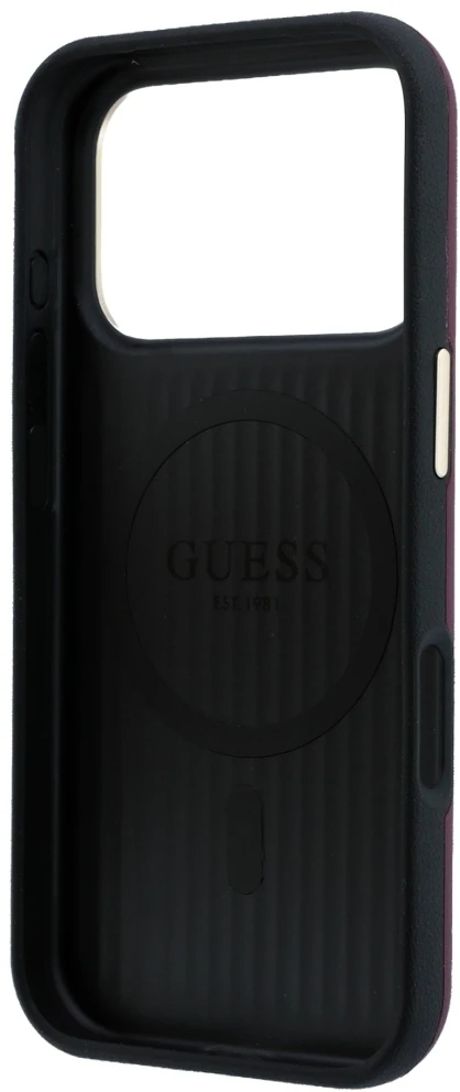 Dėklas Guess Perforated 4G Gold Logo Magsafe do iPhone 18 Pro / 17 Pro bordo spalvos