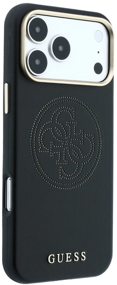 Dėklas Guess Perforated 4G Gold Logo Magsafe do iPhone 18 Pro / 17 Pro juoda