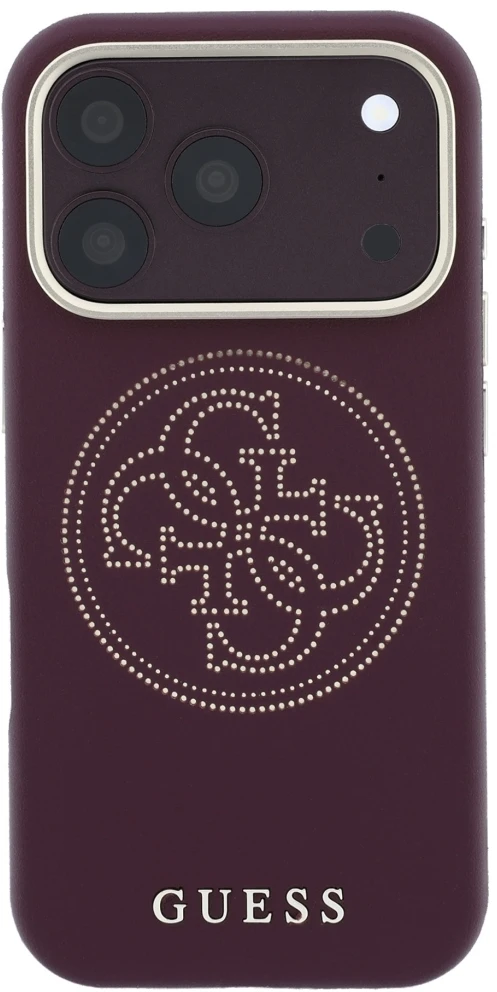 Dėklas Guess Perforated 4G Gold Logo Magsafe do iPhone 18 Pro / 17 Pro bordo spalvos