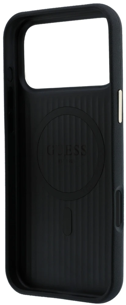 Dėklas Guess Perforated 4G Gold Logo Magsafe do iPhone 18 Pro / 17 Pro juoda