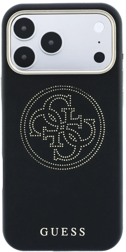 Dėklas Guess Perforated 4G Gold Logo Magsafe do iPhone 18 Pro / 17 Pro juoda