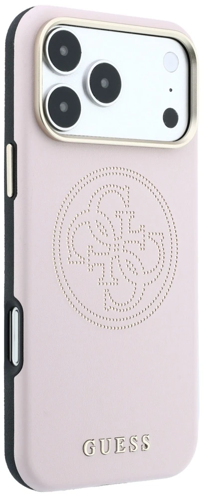 Dėklas Guess Perforated 4G Gold Logo Magsafe do iPhone 18 Pro / 17 Pro rožinė