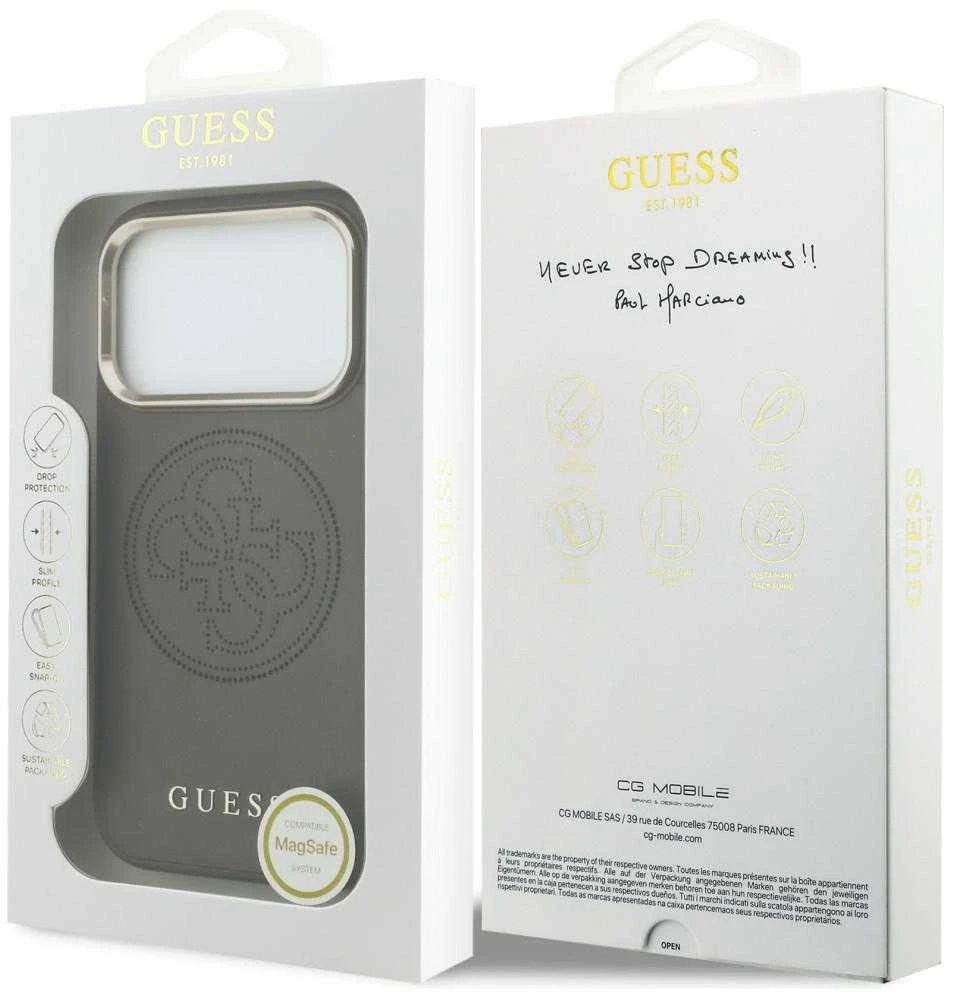 Guess Perforated 4G MagSafe dėklas iPhone 17 Pro Max, rudas