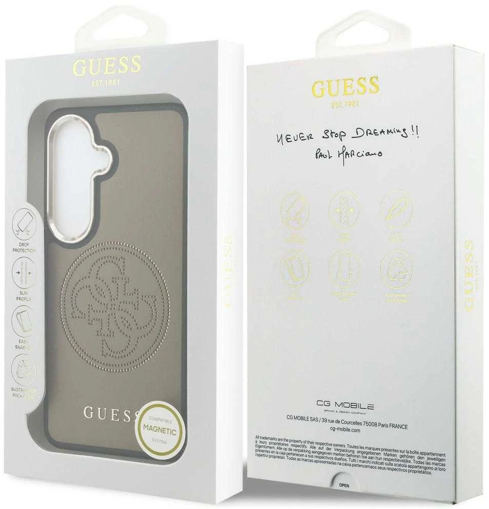 Guess PU Perforated 4G Logo Magnetic dėklas skirtas Samsung Galaxy S26 rudos spalvos
