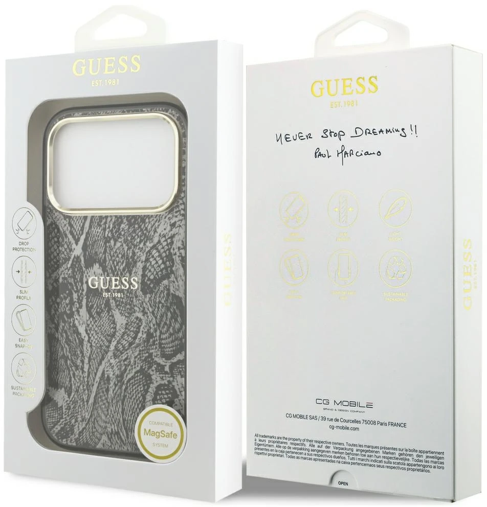 Dėklas Guess Python Pattern MagSafe Case for iPhone 17 Pro / 18 Pro - Juodas