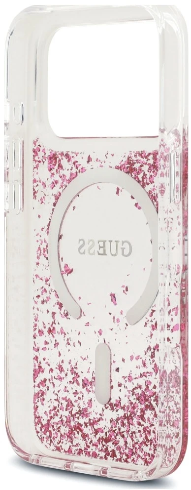 Dėklas Guess Resin Bottom Glitter MagSafe do iPhone 18 Pro Max / 17 Pro Max rožinė