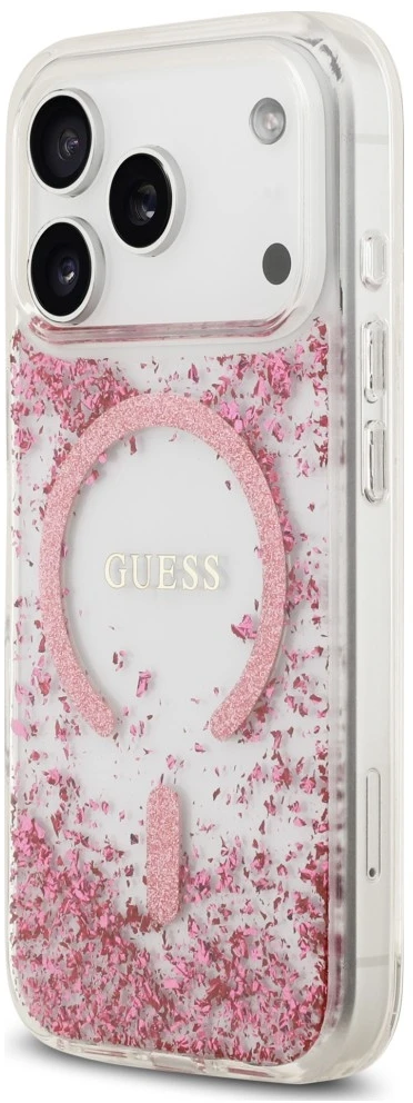 Dėklas Guess Resin Bottom Glitter MagSafe do iPhone 18 Pro Max / 17 Pro Max rožinė