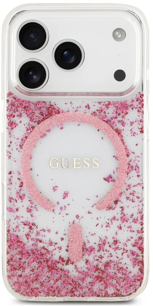 Dėklas Guess Resin Bottom Glitter MagSafe do iPhone 18 Pro Max / 17 Pro Max rožinė