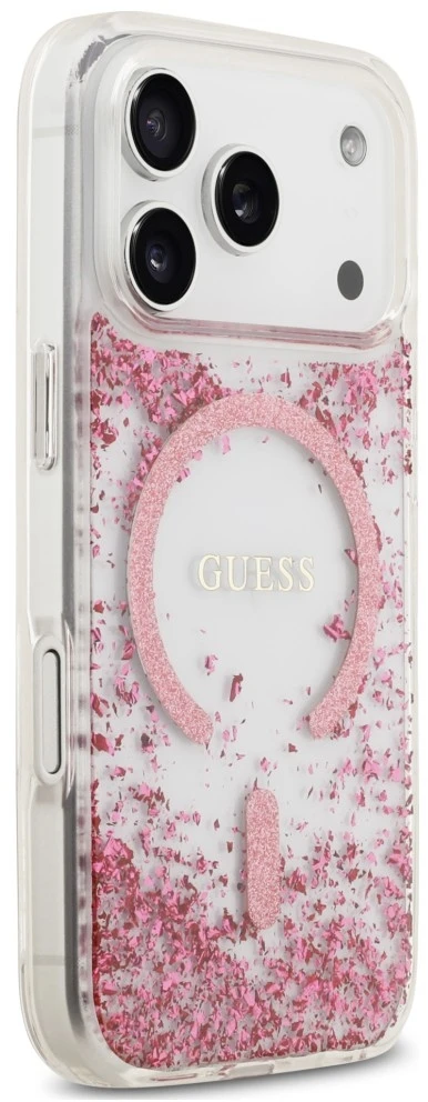 Dėklas Guess Resin Bottom Glitter MagSafe do iPhone 18 Pro Max / 17 Pro Max rožinė