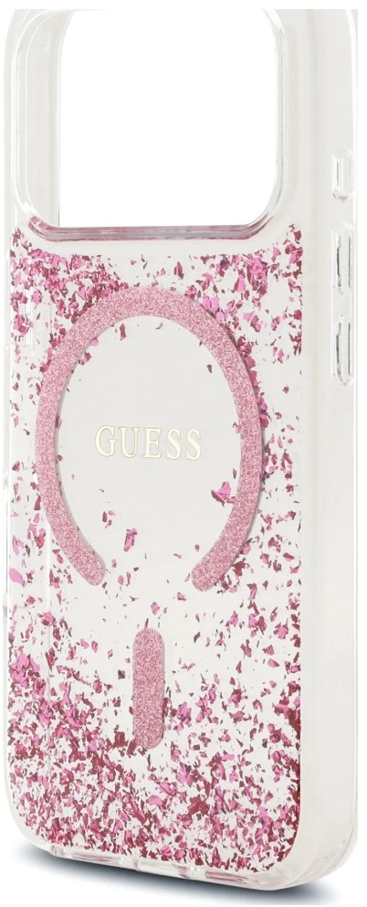 Dėklas Guess Resin Bottom Glitter MagSafe do iPhone 18 Pro Max / 17 Pro Max rožinė