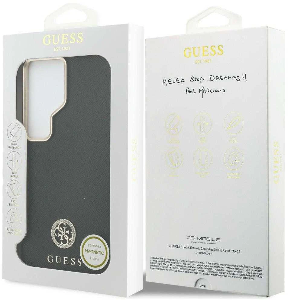 Dėklas Guess Rhinestone Round Logo MagSafe Samsung Galaxy S26 Ultra juodos spalvos