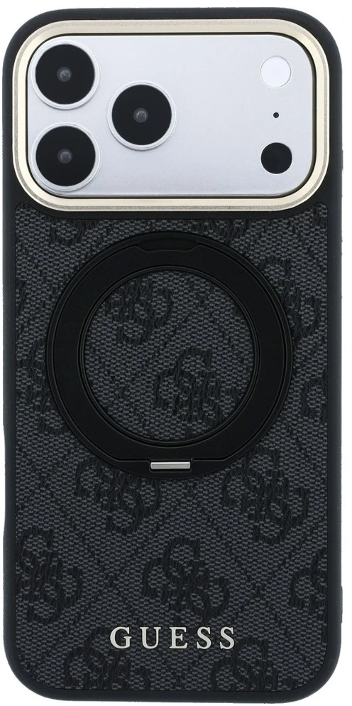 Dėklas Guess Ring Stand 360 4G Classic Logo MagSafe Case for iPhone 17 Pro / 18 Pro - Juodas