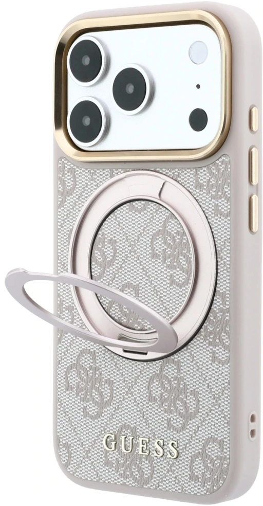 Dėklas Guess Ring Stand 360 4G Classic Logo MagSafe do iPhone 18 Pro Max / 17 Pro Max rožinė