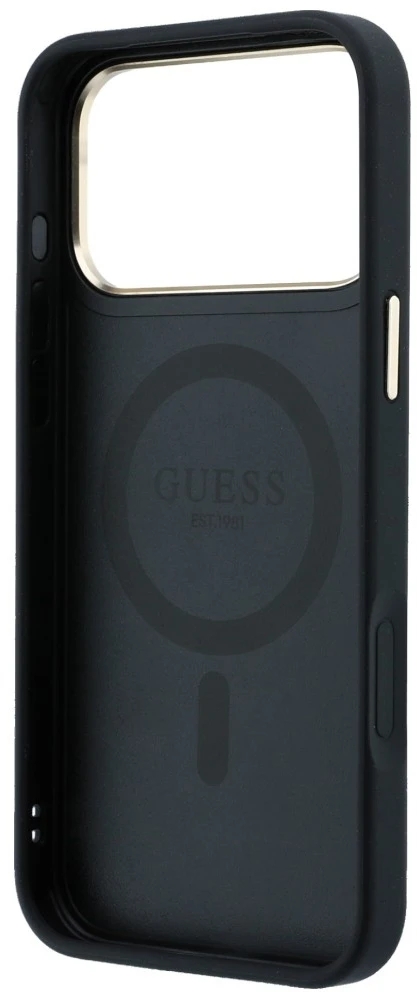 Dėklas Guess Ring Stand 360 4G Classic Logo MagSafe Case, skirta iPhone 17 Pro Max / 18 Pro Max - Juoda