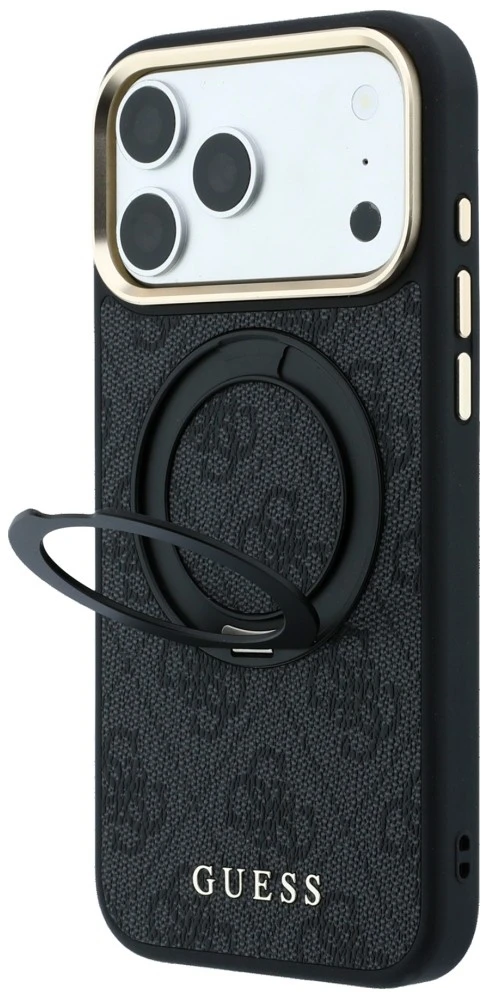 Dėklas Guess Ring Stand 360 4G Classic Logo MagSafe Case for iPhone 17 Pro / 18 Pro - Juodas