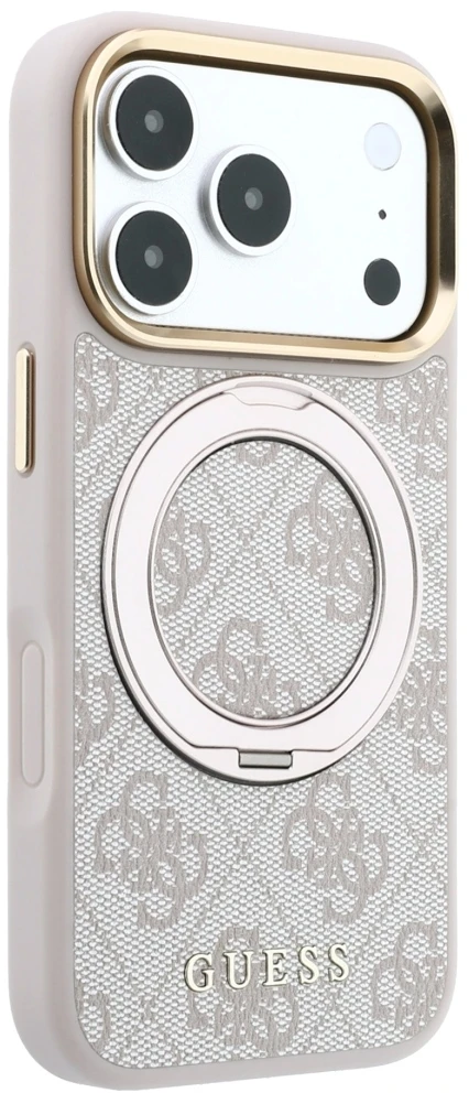 Dėklas Guess Ring Stand 360 4G Classic Logo MagSafe do iPhone 18 Pro Max / 17 Pro Max rožinė