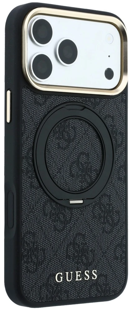 Dėklas Guess Ring Stand 360 4G Classic Logo MagSafe Case for iPhone 17 Pro / 18 Pro - Juodas
