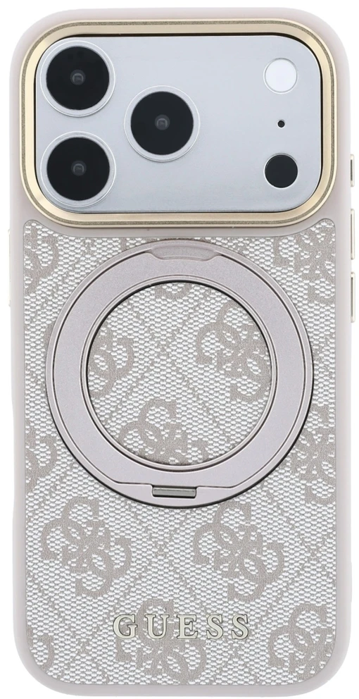 Dėklas Guess Ring Stand 360 4G Classic Logo MagSafe do iPhone 18 Pro Max / 17 Pro Max rožinė