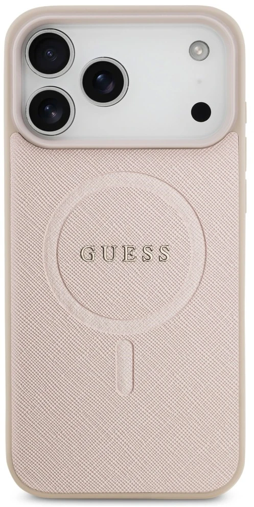 Dėklas Guess Saffiano Classic Logo MagSafe do iPhone 18 Pro Max / iPhone 17 Pro Max rožinė