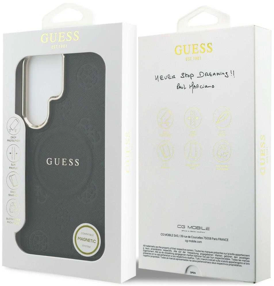 Dėklas Guess Saffiano Peony Embossed Ring MagSafe Samsung Galaxy S26 Ultra juodos spalvos