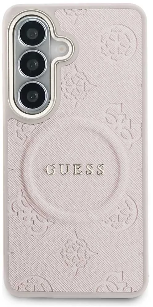 Guess „Saffiano Peony“ reljefinio žiedo formos „MagSafe“ dėklas, skirtas „Samsung Galaxy S26+“, rožinis