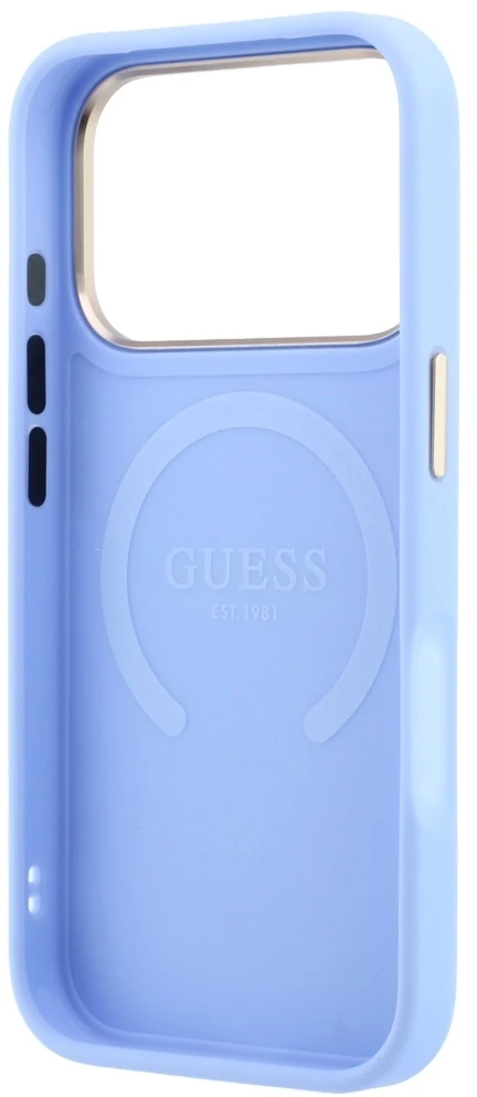 Dėklas Guess Saffiano Peony & Ring MagSafe do iPhone 18 Pro Max / 17 Pro Max Šviesiai mėlynas