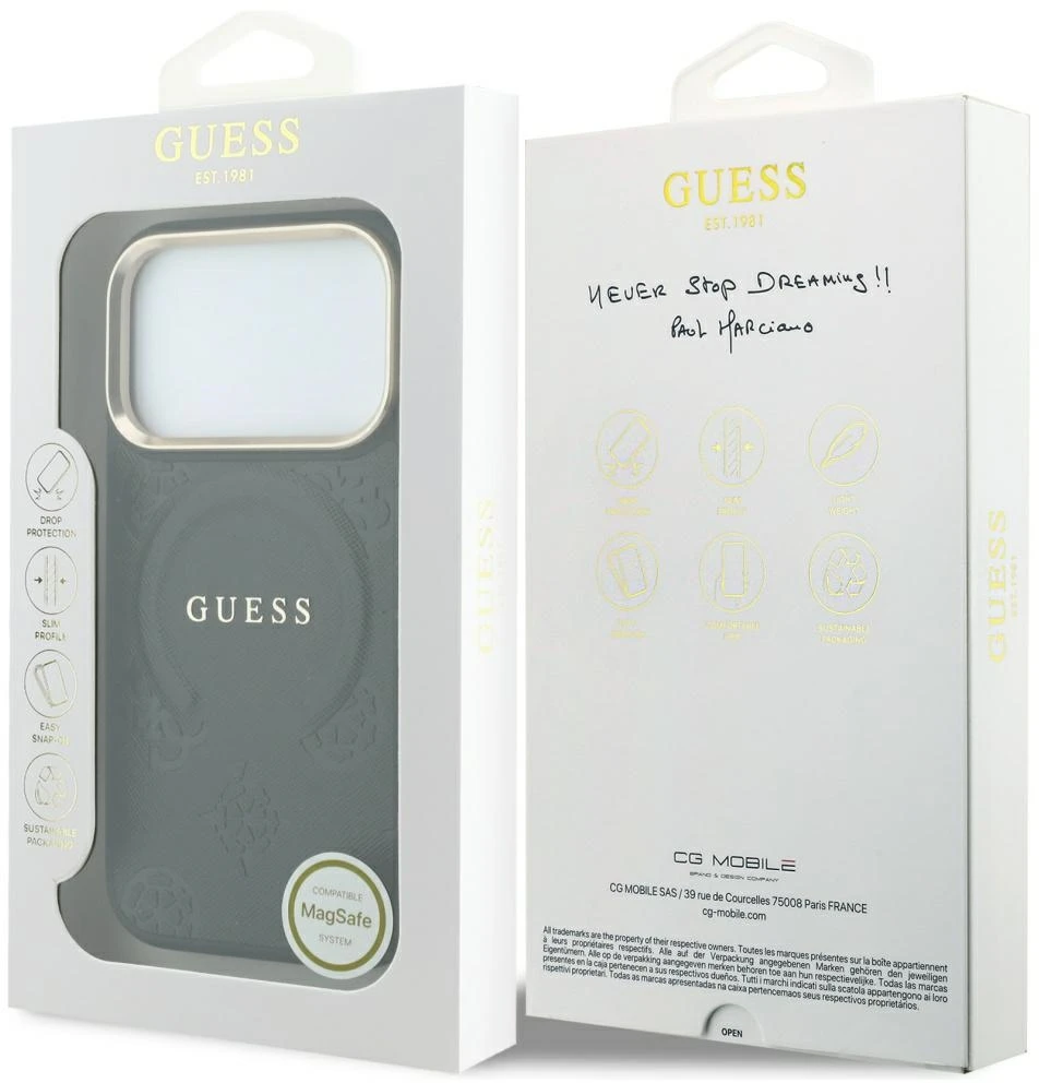 Dėklas Guess Saffiano Peony & Ring MagSafe do iPhone 18 Pro / 17 Pro juoda