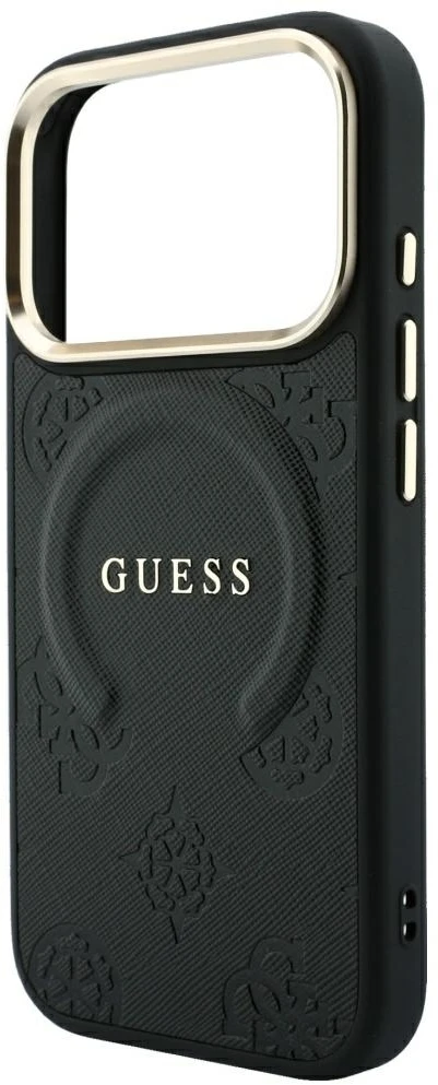 Dėklas Guess Saffiano Peony & Ring MagSafe do iPhone 18 Pro Max / 17 Pro Max juoda