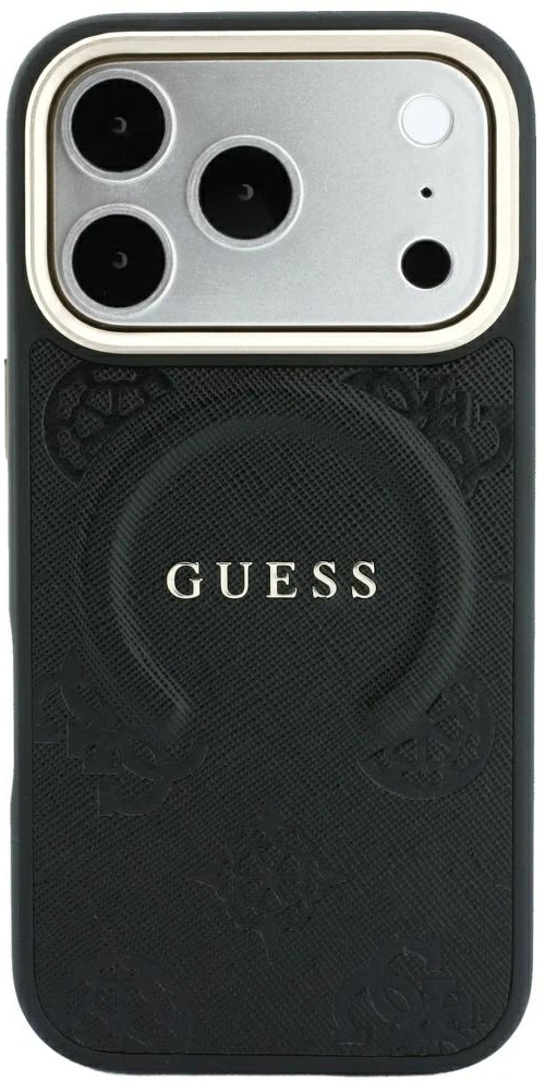 Dėklas Guess Saffiano Peony & Ring MagSafe do iPhone 18 Pro Max / 17 Pro Max juoda