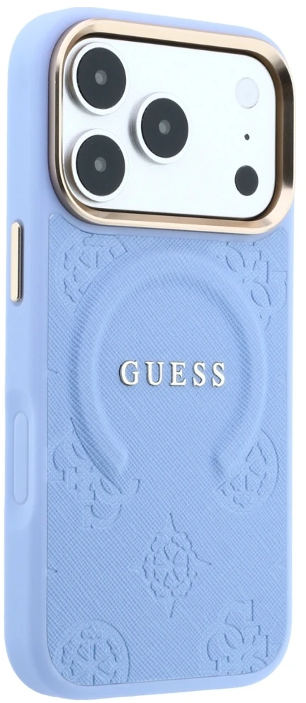 Dėklas Guess Saffiano Peony & Ring MagSafe do iPhone 18 Pro Max / 17 Pro Max Šviesiai mėlynas