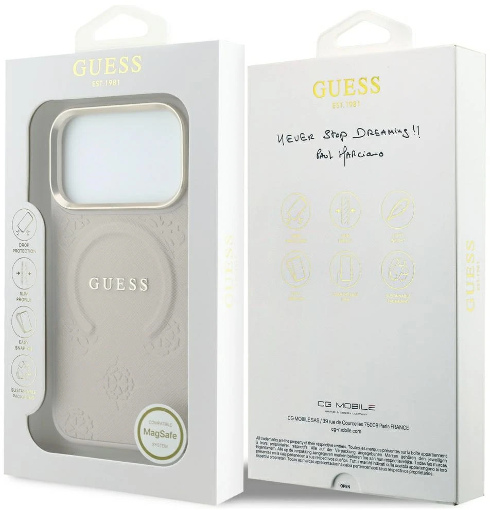 Dėklas Guess Saffiano Peony & Ring MagSafe do iPhone 18 Pro Max / 17 Pro Max rožinė