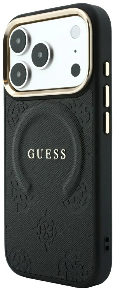 Dėklas Guess Saffiano Peony & Ring MagSafe do iPhone 18 Pro Max / 17 Pro Max juoda