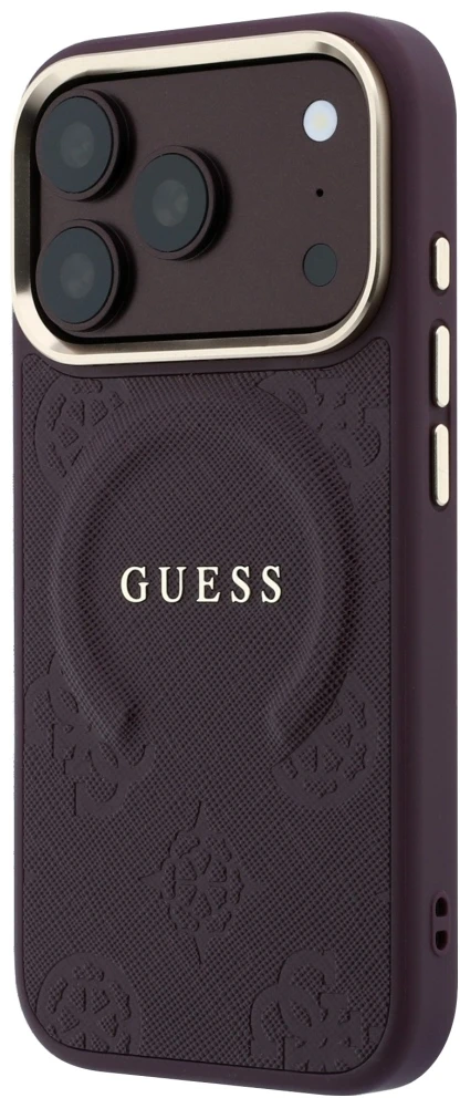 Dėklas Guess Saffiano Peony & Ring MagSafe do iPhone 18 Pro Max / 17 Pro Max bordo spalvos