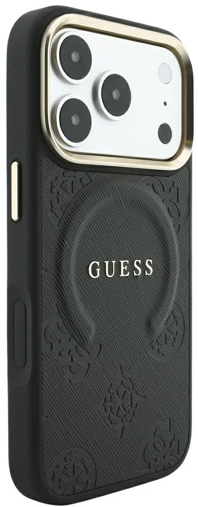 Dėklas Guess Saffiano Peony & Ring MagSafe do iPhone 18 Pro Max / 17 Pro Max juoda