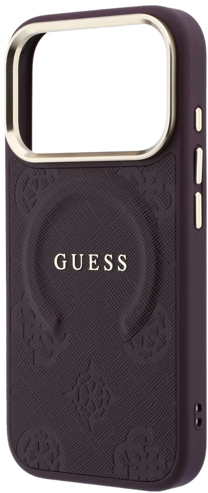 Dėklas Guess Saffiano Peony & Ring MagSafe do iPhone 18 Pro Max / 17 Pro Max bordo spalvos