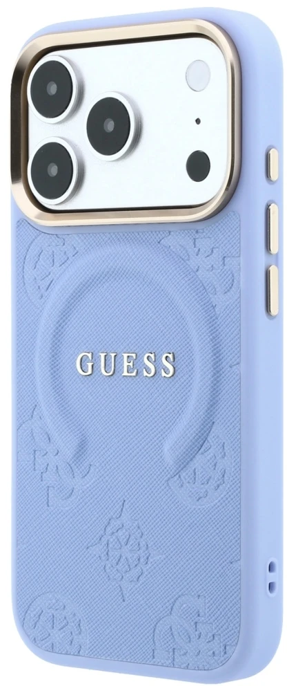 Dėklas Guess Saffiano Peony & Ring MagSafe do iPhone 18 Pro Max / 17 Pro Max Šviesiai mėlynas