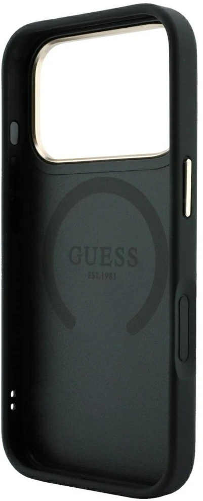 Dėklas Guess Saffiano Peony & Ring MagSafe do iPhone 18 Pro Max / 17 Pro Max juoda