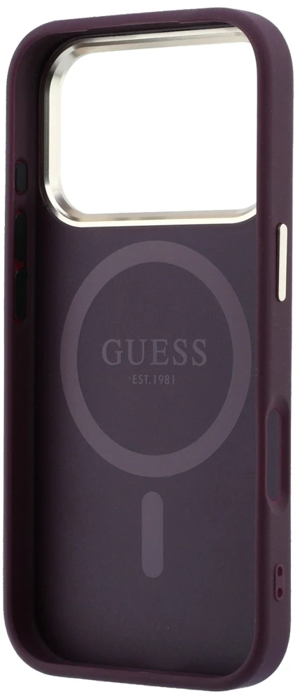 Dėklas Guess Saffiano Small 4G & Classic Logo MagSafe do iPhone 18 Pro / 17 Pro bordo spalvos