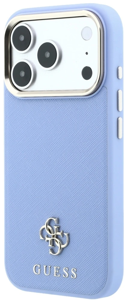 Dėklas Guess Saffiano Small 4G & Classic Logo MagSafe do iPhone 18 Pro / 17 Pro šviesiai mėlyna