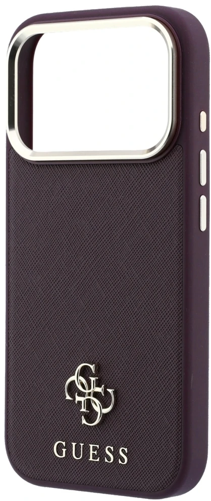Dėklas Guess Saffiano Small 4G & Classic Logo MagSafe do iPhone 18 Pro / 17 Pro bordo spalvos