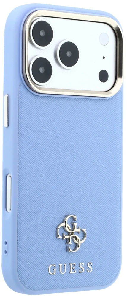 Dėklas Guess Saffiano Small 4G & Classic Logo MagSafe do iPhone 18 Pro / 17 Pro šviesiai mėlyna