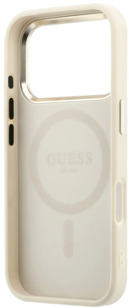 Dėklas Guess Saffiano Small 4G & Classic Logo MagSafe do iPhone 18 Pro Max / 17 Pro Max smėlio spalva