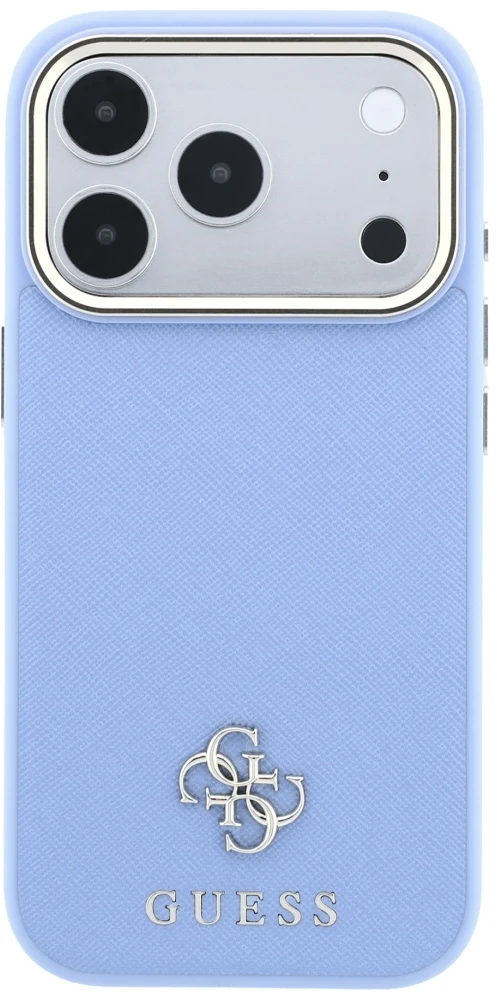 Dėklas Guess Saffiano Small 4G & Classic Logo MagSafe do iPhone 18 Pro / 17 Pro šviesiai mėlyna
