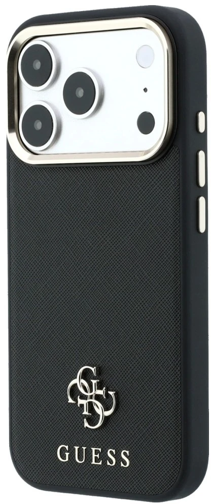 Dėklas Guess Saffiano Small 4G & Classic Logo MagSafe do iPhone 18 Pro Max / 17 Pro Max juoda